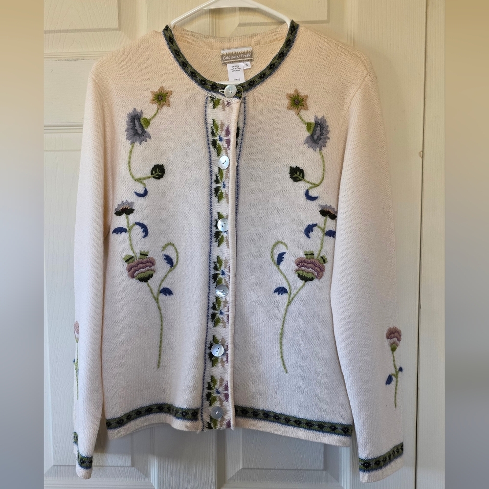 Vintage Coldwater Creek Cream Floral Cardigan